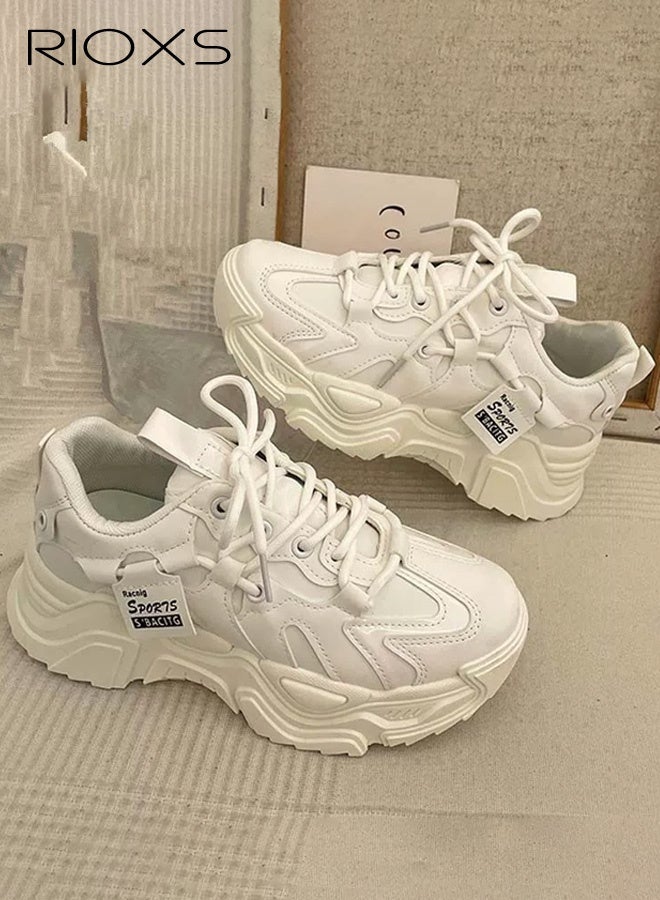 ريوكس أحذية رياضية سميكة للنساء، أحذية رياضية عصرية، أحذية رياضية كلاسيكية للنساء برباط، أحذية رياضية مريحة ومسامية للسيدات، أحذية جري خفيفة الوزن ومضادة للانزلاق، أحذية رياضية بيضاء أنيقة، أحذية للمشي للارتداء في الشارع والملابس اليومية - Image 1